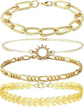 Alegend Titanium Steel (Not Rust, Resist Corruption, Easily Clean) 18K Gold Plated Single Bracelets + 14K Gold Plated Stackable Multilayer Bracelets - style: 14KGold + 4PCS F