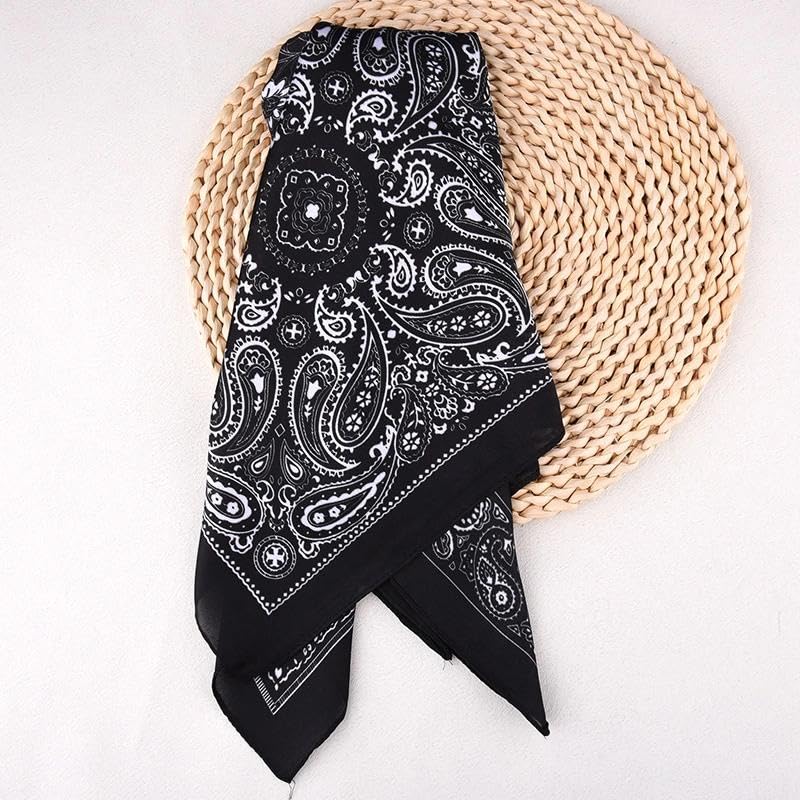 Guqqeuc Satin Head Scarf Silky Feeling Bandana Hair Wrap for Women Silk Scarves Paisley Headscarf Square Scarf Neckerchief - color: Black