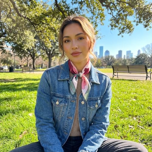 Women's Small 21 inch 100% Silk Scarf Bandana for Head Neck Hair | 100% Mulberry Silk Lightweight Designs Gift-Ready Packaging For Hair Fashion 21"x21" Printed - color: 201pink Red