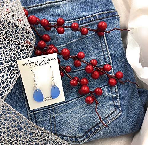 Popular Recycled Sea Glass Earrings on Sterling Silver Hooks - color: Periwinkle 2