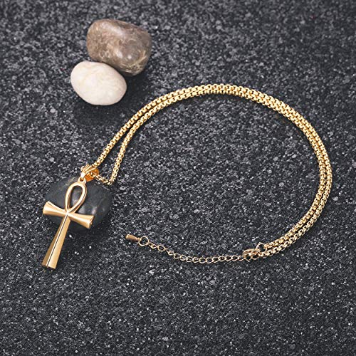 Rehoboth Stainless Steel Ancient Egyptian Coptic Ankh Cross Pendant Necklace for Womens Mens 24 Inch Chain Black Gold Silver - color: Gold