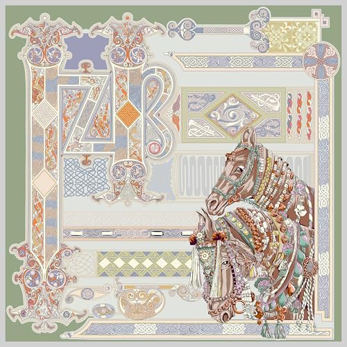 100% Silk Scarves, Extra-Large and XX-Large - color: Dream Reminiscing, Green & Blue, Double-sided, Hand Rolled Edges