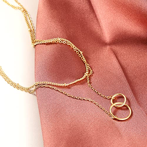 CHESKY 14k Gold Plated/Silver Plated Dainty Necklace for Women, Trendy Satellite Choker Necklace Thin Beaded Layered Choker Necklaces Discs Paperclip Chain Necklaces Womens Simple Jewelry - style: Satellite circles-gold