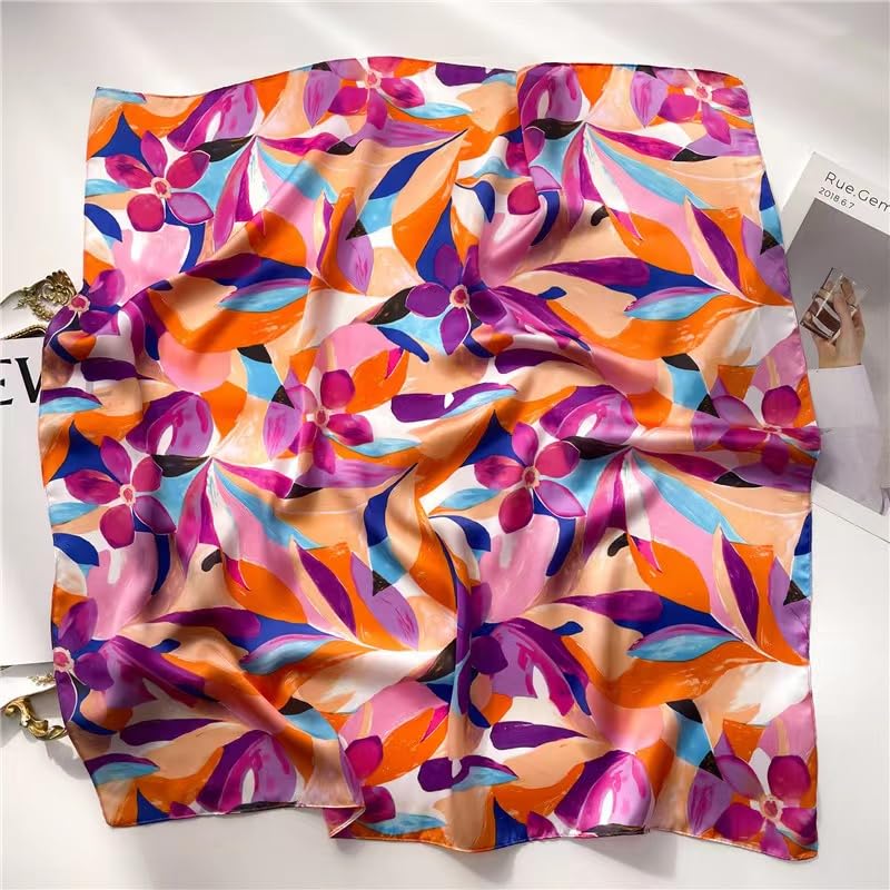 Stlvoll 27.5" Silk Neck Scarf of Women's Fashion Head Scarf Square Neck Satin Scarfs for Bag Hair Scarves Gift - color: Purple/Red/Orange/Blue