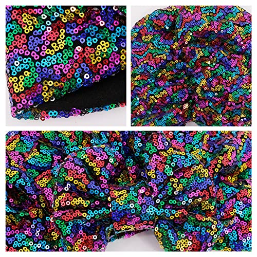 Erinaco Women Sparkle Sequin African Turban Bow Knot Pre-Tied Cap Pleated Ruffle Bonnet Beanie Hat Headwrap Skull Caps - color: Colorful Sequin
