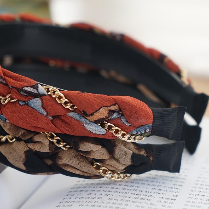 Braided Headband for Women-Vintage Fabric High Crown Headband with Non-Slip Teeth, Cute Boho Knotted Hair Band for Women & Teens (16-Brick Red, One Size) - color: 16-Brick Red