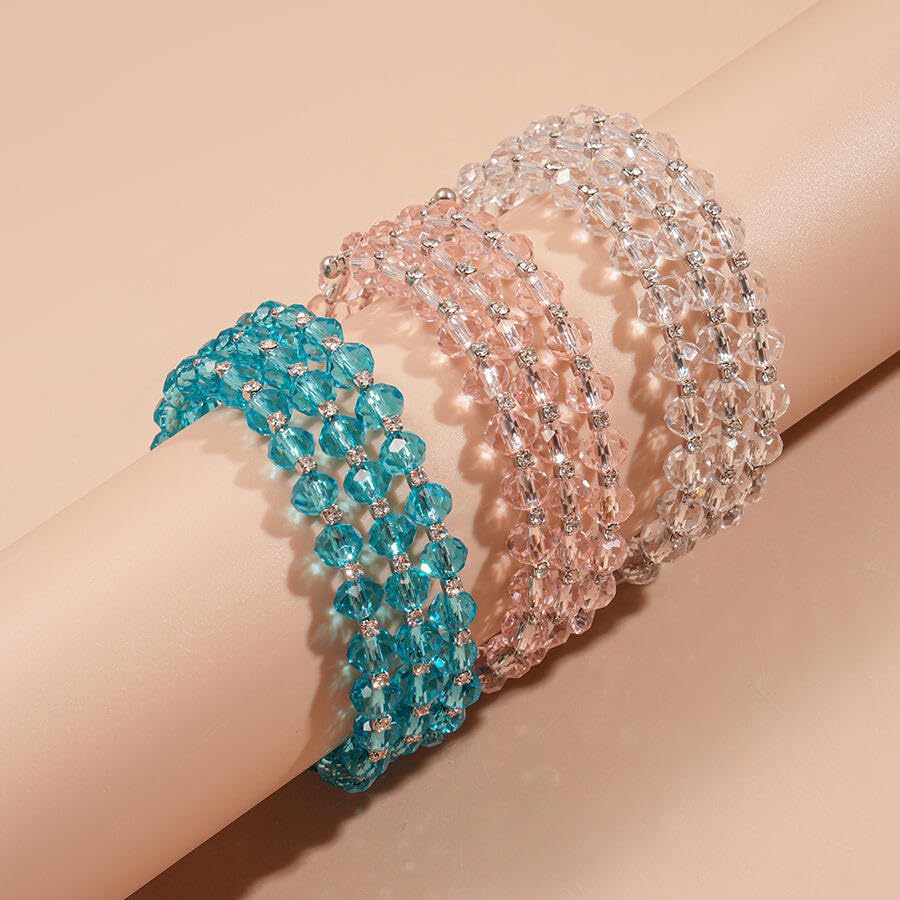 Caiyao Bohemia Multilayer Glass Beaded Charm Bracelets Handmade Resin Beads Stackable Wrap Bracelet Layered Open Cuff Bnagles for Women Holiday Vacation Boho Jewelry Gifts - color: White
