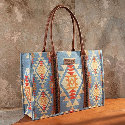 Wrangler Tote Bag for Women Western Purse and Aztec Satchel Handbag - color: Angel Blue