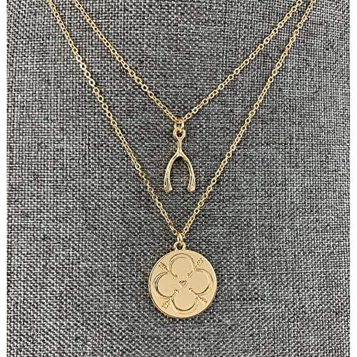 American Coin Treasures Pendant Irish Half Penny Coin Necklace- Double Strand 18&16 Inch Cable Chain- Goldtone Bezel- Harp Obverse Side