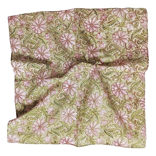 AVKA Studio 100% Cotton Bandanas for Women & Men, 2 Pack 20x20 Inch, 22x22 inch Hand Printed, Lightweight Cotton Handkerchief - color: Light Olive & Pink, size: 20 x 20 Inches