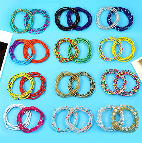 TOBENY SHIWE 24PCS Waist Bead Chains for Women Colorful Summer Body Chains Belly Beads Bikini Jewelry Chains Bead Waist Chains Set - style: Style D