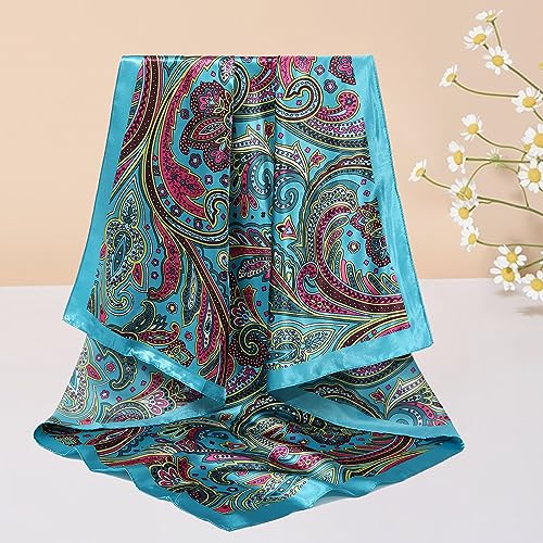 CHLINS 35" Satin Square Hair Scarf Bandanas - 3Pcs Large Silk Head Scarves Lightweight Sleeping Hair Wraps for Women - color: Blue+yellow+black