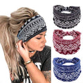 Bohend Boho Headbands for Women, Classic African Print, 3 Pack, Yoga Sports Hair Accessories, Navy Blue, Black, Burgundy