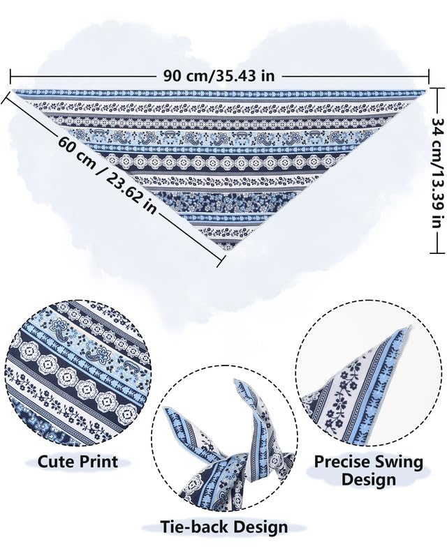 AWAYTR 3Pcs Hair Bandanas Head Kerchief for Women Girls Tie-Back Boho Hair Scarf Headband Bandana Triangle Head Scarf - color: Stripe Print - Pink / Light Blue / Navy Blue