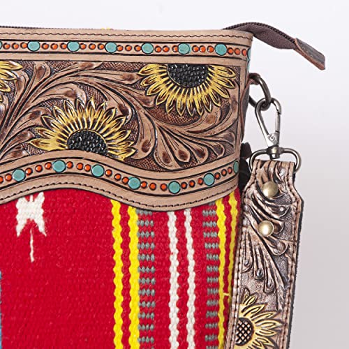 Merbaa Women Handtooled woolen saddle blanket hand woven Crossbody Bag - color: Red