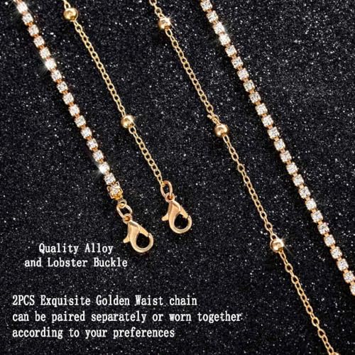 Rhinestone Waist Chains Crystal Waist Chain with Pendant Abdominal Chain Thin Minimalist Body Chain Jewelry for Women Beach Rave - style: C-R+Beads-Gold