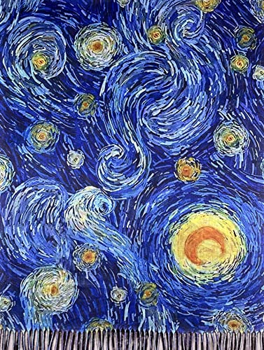 VENVSBEE Reversible Scarf Soft Large Shawl Wrap Blanket Double Sided Art Print Warm Pashmina Stoles Klimt Van Gogh Gifts - color: Art 02