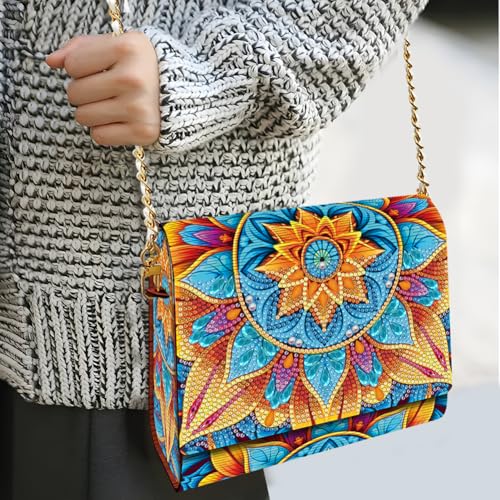 C'eitura Wooden Diamond Art Clutch with Chain, DIY Mandala Purse with Rhinestones, 5D Crystal Boho Style Wallet, Unique Festival Bag & Gift - color: SKB208