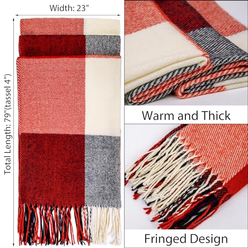 Loritta Womens Scarf Fashion Long Plaid Shawls Wraps Big Grid Winter Warm Lattice Large Scarves Gifts - color: A- Red Navy Lattice