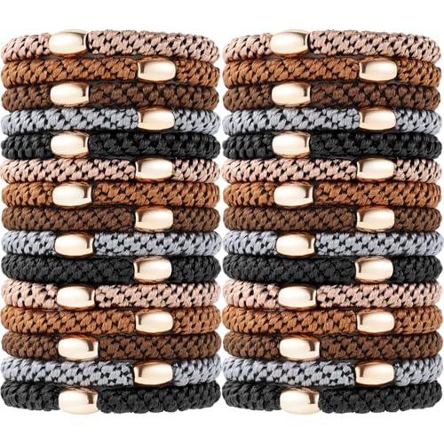 Hair Ties No Damage, Funtopia 30 Pcs Ponytail Holders Braided Hair Ties for Thick Hair, Elastics Hair Bands for Women Hair - color: 8.Gold Beads