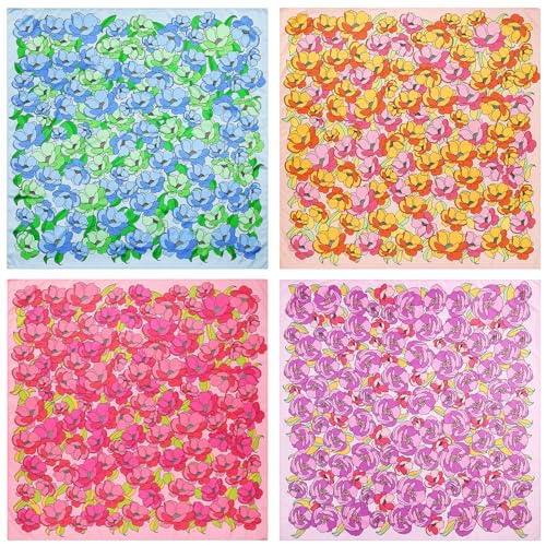 Molans 35" Silk Satin Square Head scarves - 4Pcs Large Scarfs Hair Bandana Head Kerchief Neck Scarf Sleeping Wraps for Women - color: Red/Pink/Yellow/Blue