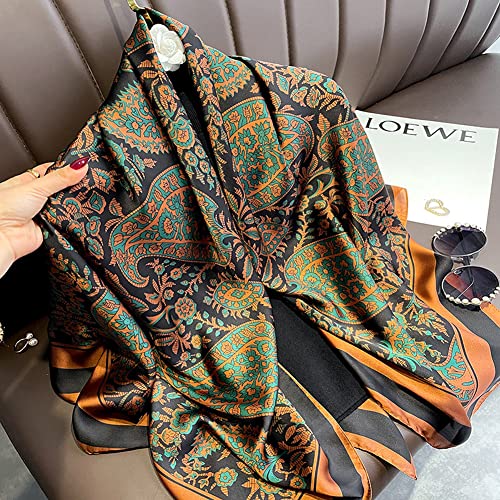 K-Elewon Large Square Scarf 43" Silk Scarf Fashion Scarves Silk Feeling Hair Wrapping Scarfs Night Sleeping Headscarf - color: Vb06