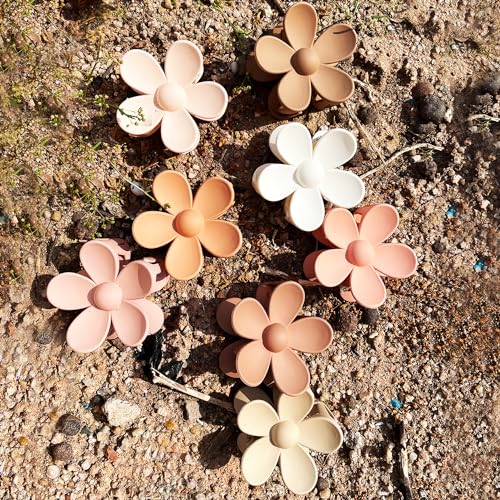 Flower Hair Clips 8PCS, Large Claw Clips for Women Girls Thick Thin Hair, Strong Hold Non slip Big Matte Dasiy Jaw Clamps Hair Accessories 8 Colors - color: Pink, Light Coffee, White, Coffee, Mocha, Beige, Khaki, Light Pink