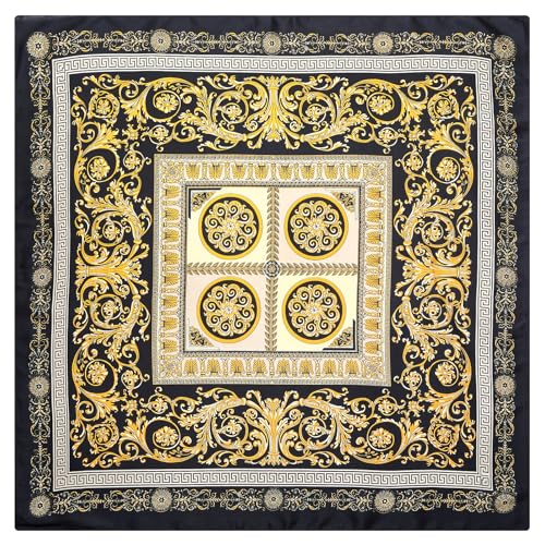Stlvoll 27.5" Silk Neck Scarf of Women's Fashion Head Scarf Square Neck Satin Scarfs for Bag Hair Scarves Gift - color: Black/Gold