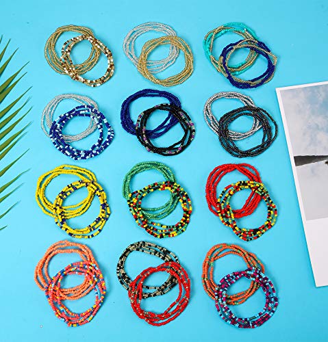 TOBENY SHIWE 24PCS Waist Bead Chains for Women Colorful Summer Body Chains Belly Beads Bikini Jewelry Chains Bead Waist Chains Set - style: Style B