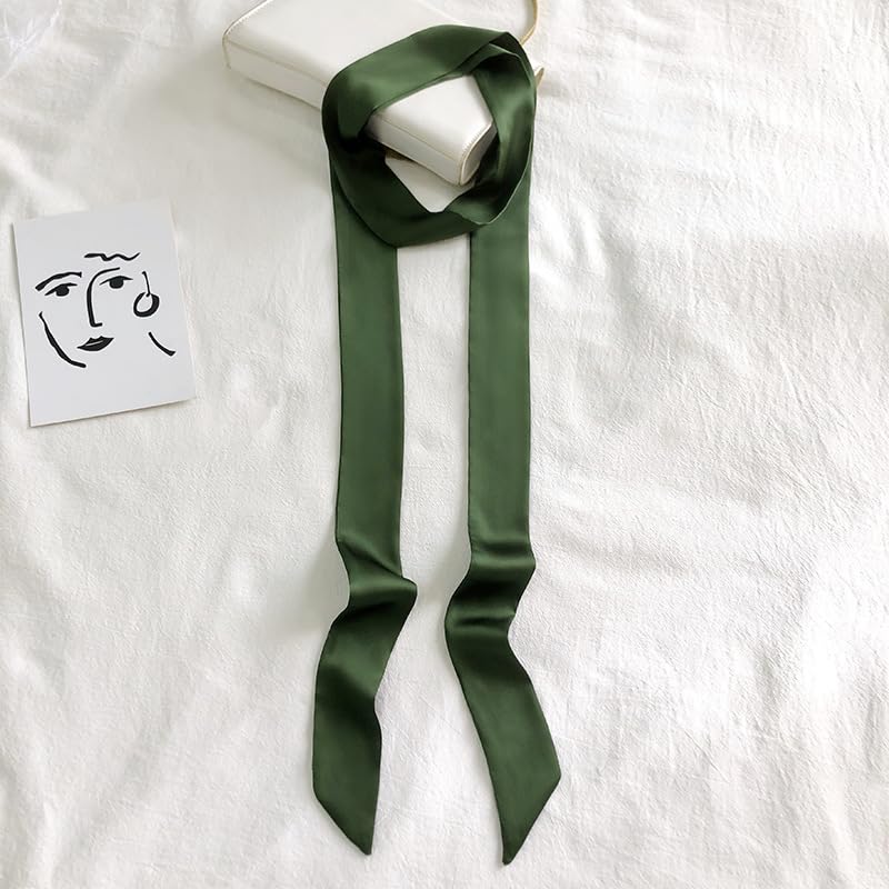 Long Thin Skinny Scarf Satin Neckerchief Ribbon Tie Waist Belt for Women - color: Army Green