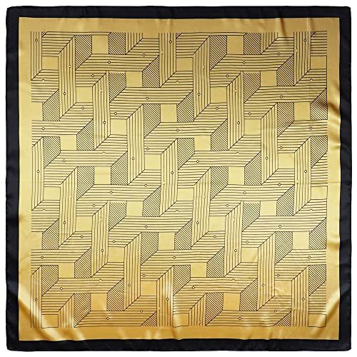 vabovin Satin Head Scarf for Women Silk Like Hair Scarf, 35 x 35 in | Silk Feel Fabric, Hair Wrap for Sleeping, Headscarf and Neck Scarf, Square Bandana Style, Fashion Accessory - color: 118 Yellow Line Pattern
