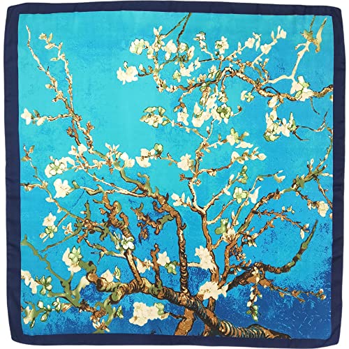 Julunar Silk Like Head Scarf for Women - Satin Large Hair Scarves - 35" Square Silk Hair Wrap for Sleeping with Gift Packed - color: A005-1 Floral Blue