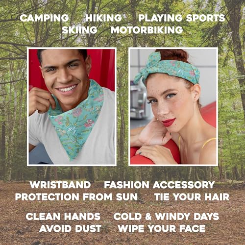 AVKA Studio 100% Cotton Bandanas for Women & Men, 2 Pack 20x20 Inch, 22x22 inch Hand Printed, Lightweight Cotton Handkerchief - color: Turquoise, size: 22 x 22 Inches Large