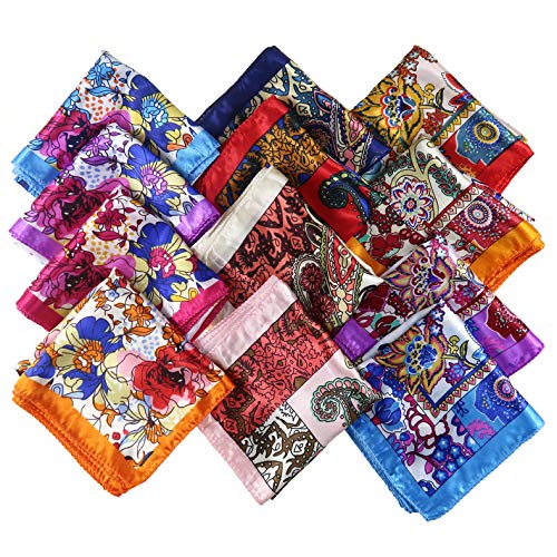 12 Set Mixed Designs Small Square Satin Womens Neck Head Scarf Scarves Bundle - color: Set J