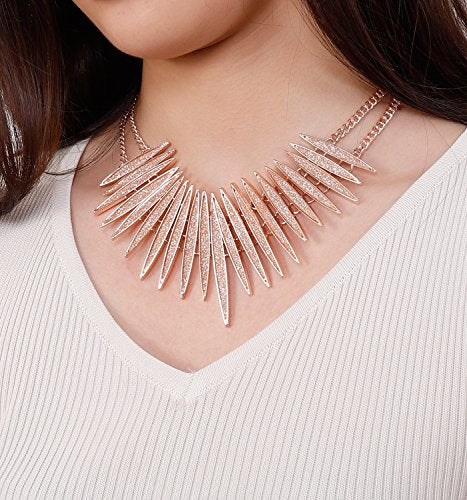 MOLOCH Sparkling Druzy Leaf Choker Necklace Fashion Gold-Tone Collar Necklace Bib Statement Chunky Tribal Necklace Woman Jewelry - color: rose gold