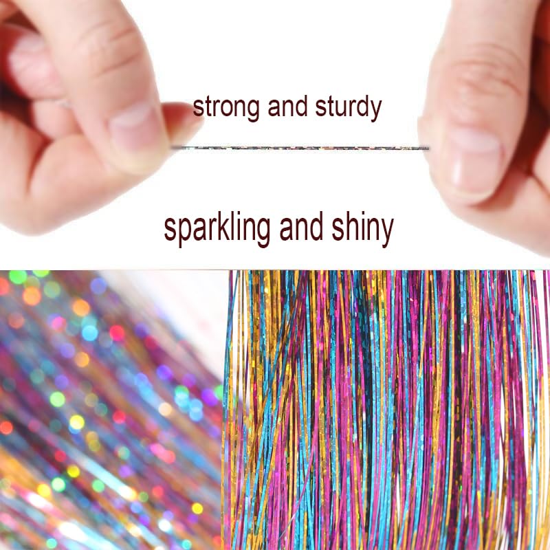 Celinebella Rainbow Mixed Hair Tinsel, 48" 1250 Strands Multicolor Shimmer | Vibrant 7-color rainbow mixed strands, bold colorful shimmer, heat resistant, ideal for carnivals cosplay festivals parties - color: 19-Rainbow Mix, size: 48 Inch Pack of 5Pcs
