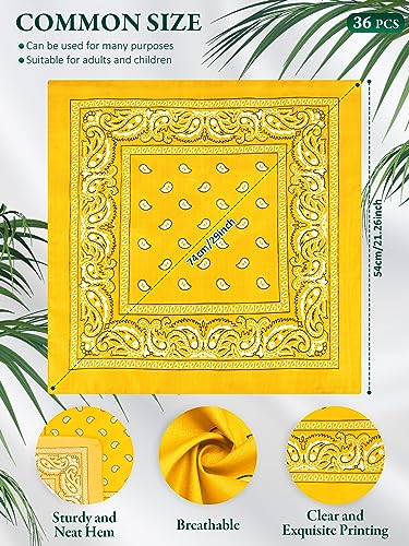 Unittype 36 Pieces Paisley Bandana Cowboy Bandanas Sports Novelty Headband Square Scarf Outdoor for Western Party Costume - color: Orangey Yellow, style: Simple Style