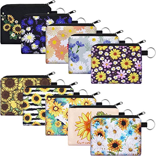 Boao 10 Pieces Small Coin Purse for Women Adults, Change Purse Pouch Mini Wallet Coin Bag with Zipper (Sunflower Series) - style: Sunflower Series