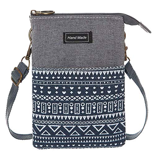 Roomy Cell Phone Purse Wallet Canvas Small Crossbody Purse Bags with Shoulder Strap For Women teen girlsl | Roomy - color: P-blue and Gray-2