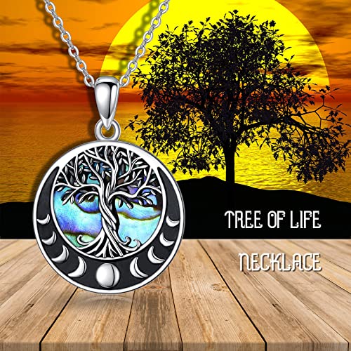 ONEFINITY Tree of Life Necklace 925 Sterling Silver Abalone Shell Celtic Knot Pendant Necklace for Women Jewelry - style: Moon Phase Tree of Life