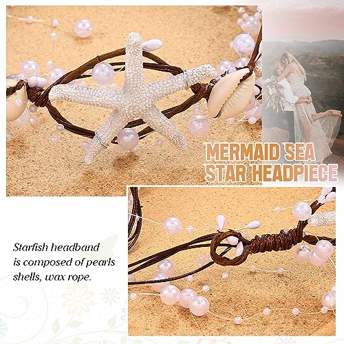 Catery Starfish Headband Seashell Mermaid Crown Headpiece Pearl Beach Wedding Hair Accessories for Women