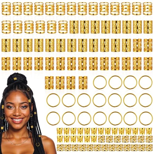 120pcs Gold Hair Jewelry Accessories Gold Hair Cuffs Charms Rings for Braids Adjustable Loc Jewelry Dreadlocks Braid Clips Decorations for Black Women Men Festival Pirate
