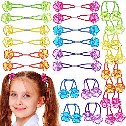 EXPRESSIONS Hairband 24-Piece Rose Twin Bead Ponytail Hair Elastics, Girls Value Pack | Fun Colorful Hair Ties & Accessories for Girls, Kids & Toddlers. No-Slip Hold. Cute Bobble Hair Bands - color: Rose