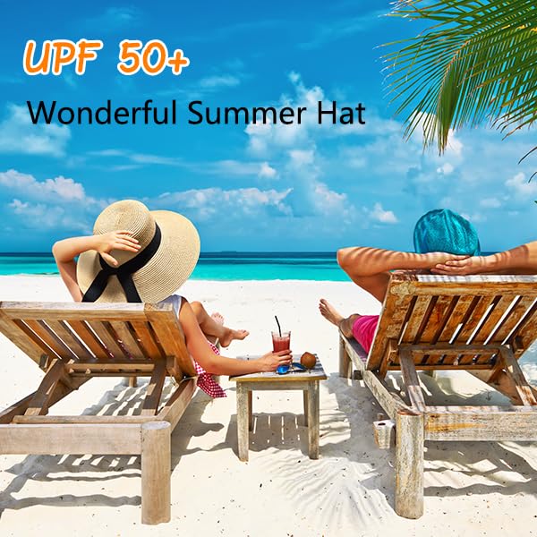 Beach Hats for Women - Beach Hat Womens UPF 50+, Packable Sun Hat Women Roll Up, Wide Brim Straw Hat for Women - color: Khaki Black