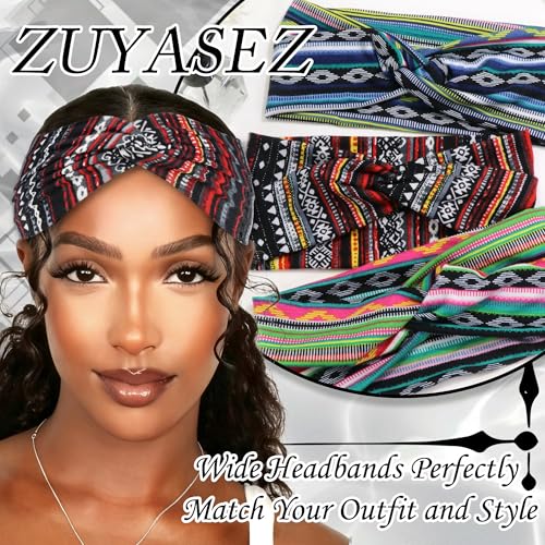 3 Pack Women Headbands African Thin Hair Bands Turban Head Bands for Lady Stretchy Non-Slip Hair Wraps Workout Sport Hair Bandana Accessories - color: Multicolor-1