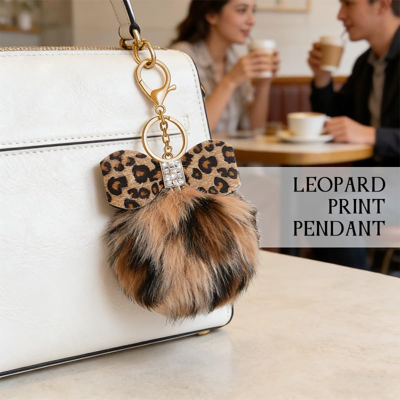 Leopard Faux Fur Keychain for Purse Charms for Handbags Leopard Plush Key Chain for Car Keys - color: Color 5