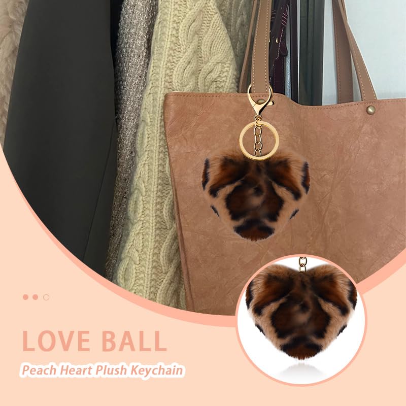 Leopard Faux Fur Keychain for Purse Charms for Handbags Leopard Plush Key Chain for Car Keys - color: Color 9