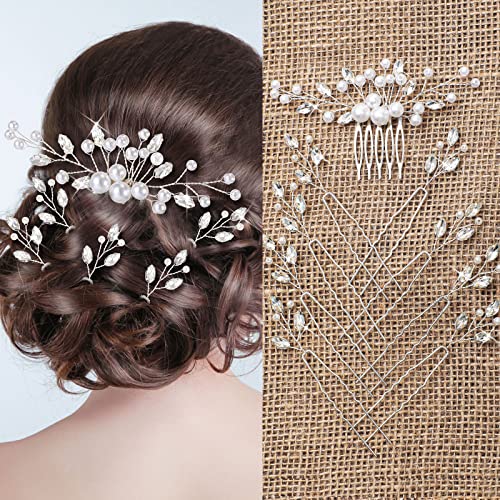 Geosar 9 Pcs Wedding Hair Accessories Pearl Hair Pins Women Vintage Hairs Piece Bridal Accessories for Bride Bridesmaids(Silver,Retro Style) - color: Silver, style: Retro