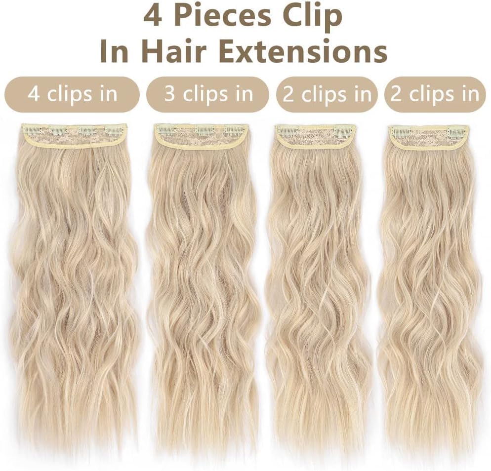 Clip in Long Wavy Synthetic Hair Extension 20 Inch 4PCS Ash Brown Mixed Light Blonde Hairpieces Fiber Thick Double Weft Hair Extension for Women(4pcs, 20Inch, Ash Brown Mixed Light Blonde) - color: Ash Brown Mixed Light Blonde