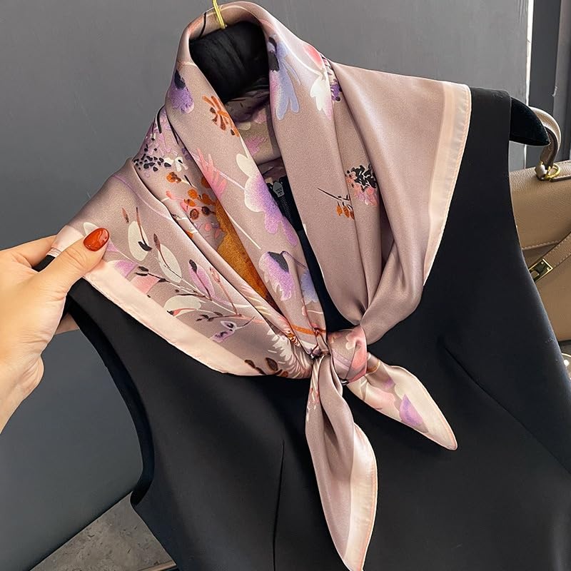 MINIDORA Satin Scarves for Women 27.5 × 27.5 inches Medium Square Elegant Silk Feeling Head Scarf - color: A003-pink Purple
